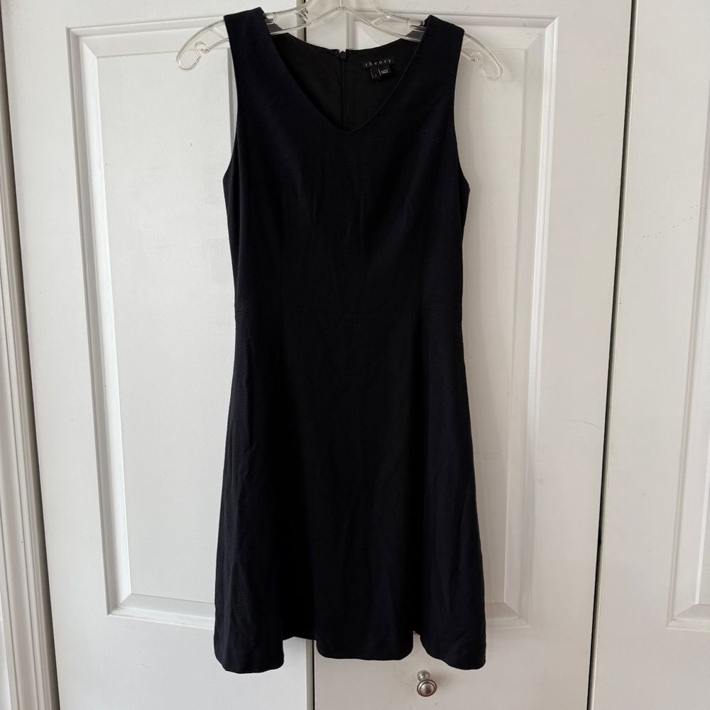 Theory Black Sleeveless V-Neck A-Line Mini Dress LBD Career Quiet Luxury
